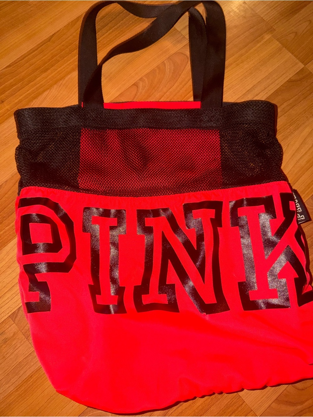 PINK Victoria's Secret Red and Black Mesh Accent Tote